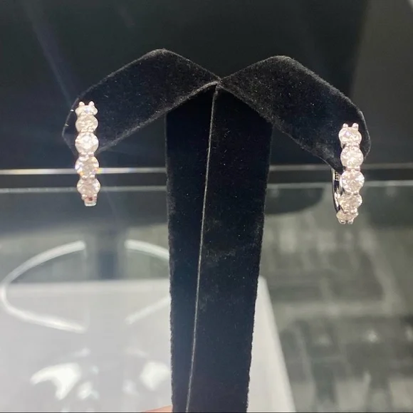 2 Carat Diamond Hoop Earrings - 5 Stone Diamonds bday Huggie Hoops